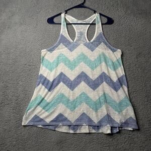 Enti Clothing Tank Top Women's Large White & Blue Geometric Sleeveless
